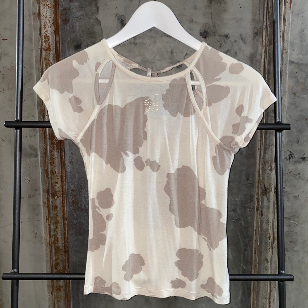 Miss Bluemarine Beige Grey Taupe Cow Print T-Shirt